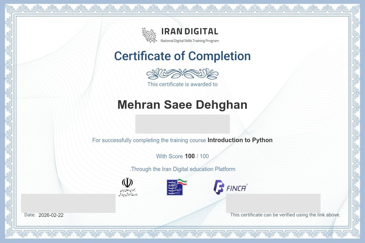 Python Certificate - Iran Digital